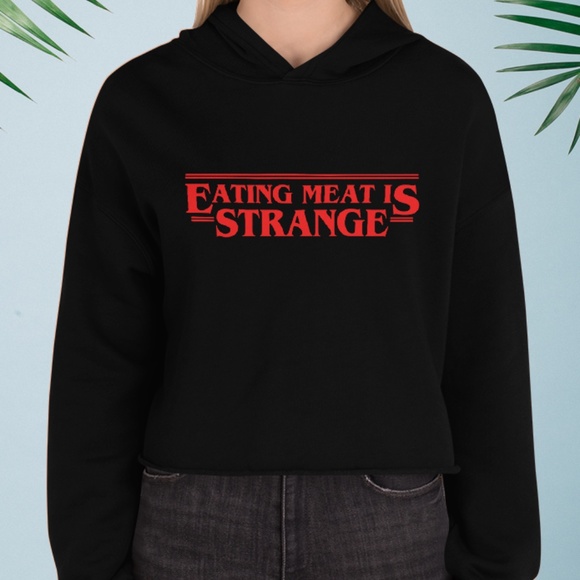 Eating Meat Is Strange Vegan Crop Cropped Hoodie - Picture 1 of 7